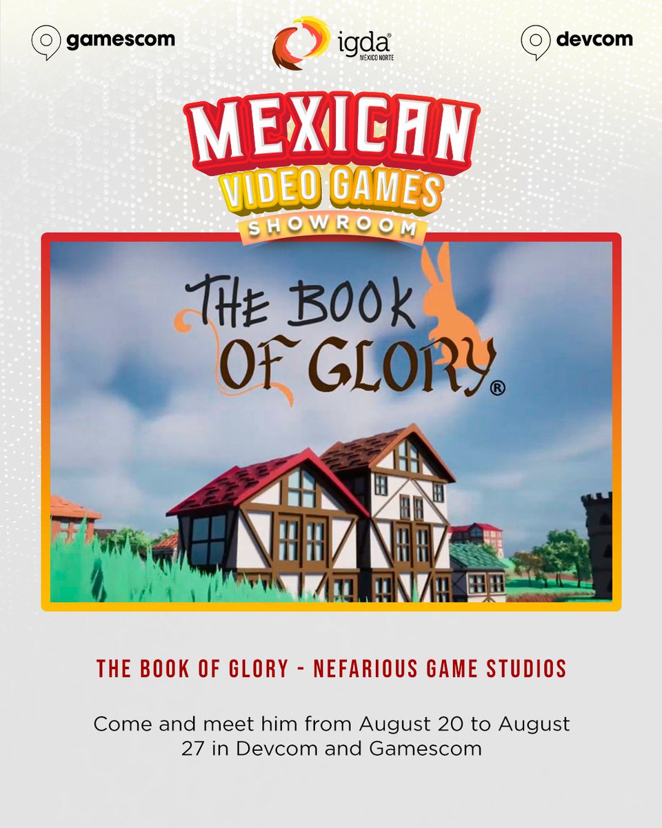 NefariousGameSt's tweet photo. Hey everyone we're BACK, and with some big news! 
We'll be presenting The Book of Glory in a virtual booth this week at @gamescom in Germany🇩🇪🙌🏻😎
Thanks to our friends at @igdamxn for this amazing opportunity.
Come join us and ask questions! https://t.co/24bkBr46AA