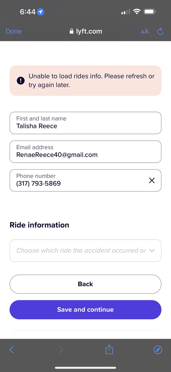SweetWaters_TJ's tweet photo. @AskLyft I need help reporting an accident. I keep getting an error message when I try to report via the app. Please call or email me ASAP. https://t.co/xW48Cz7HTs