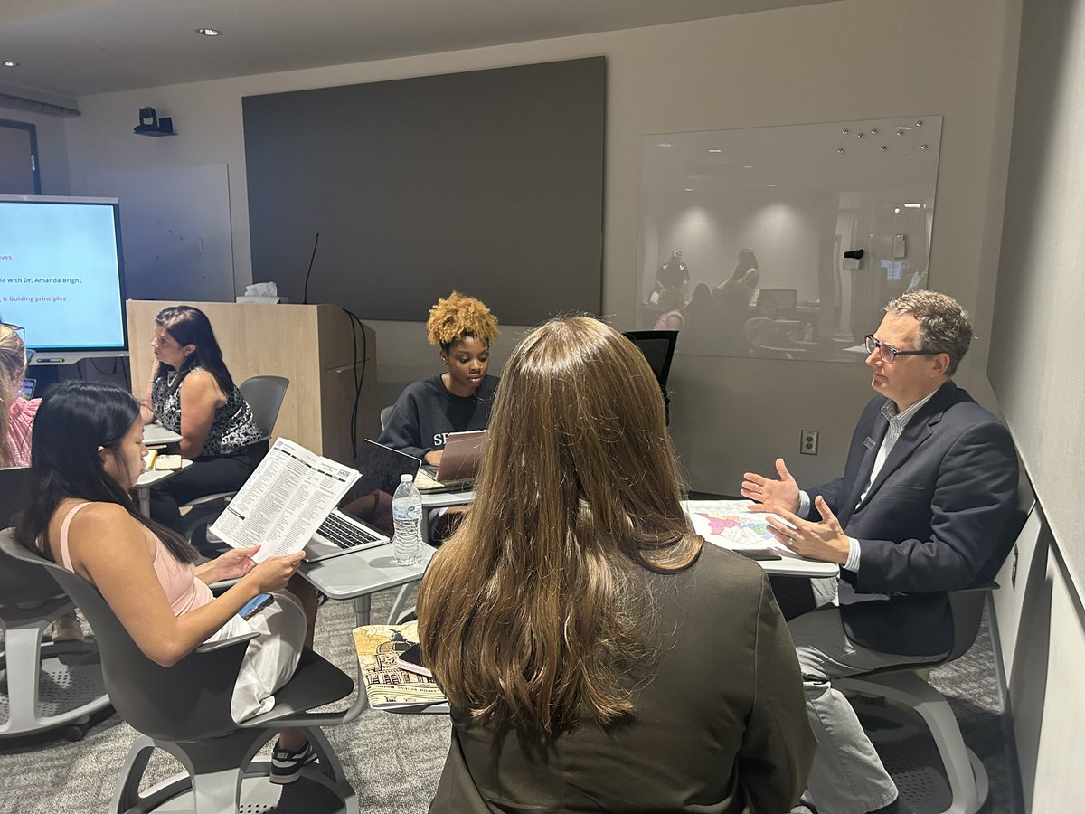 Northeast Georgia County leaders Gina Roy, Jeff Montgomery, Todd Higdon, and Vickie Short talk with   <a href="/GradyNewsource/">Grady Newsource</a> students preparing for their news beats. Thanks for contributing to their learning!