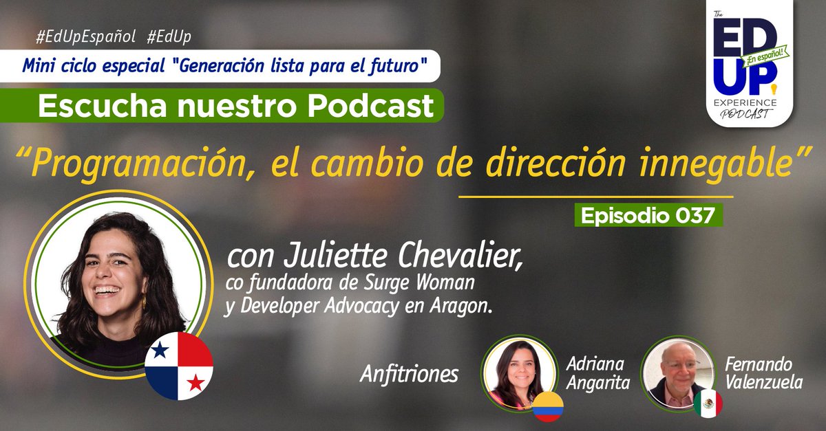 🔔Talento joven: Juliette Chevalier 🇵🇦 <a href="/_juliettech/">juliettech</a>, co fundadora <a href="/surge_women/">Surge</a>: 
“Para tener un impacto global, me di cuenta que lo podía hacer más rápido con la tecnología”
🎙️Con <a href="/aangarit/">Adriana Angarita</a> 🇨🇴y <a href="/FerVal100/">Fernando Valenzuela Migoya</a>🇲🇽
👉Spotify spoti.fi/3j4NRfi
👉Apple Podcast apple.co/3ZOi0jx