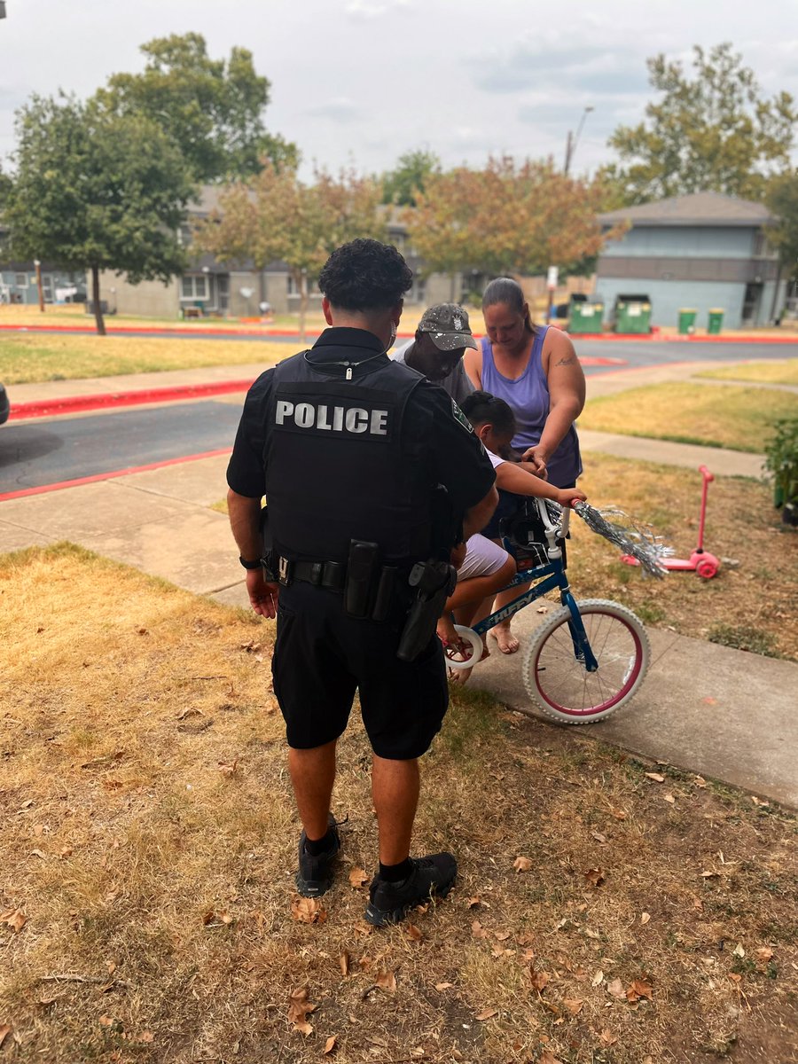 This afternoon, we stopped by Meadowbrook Apartments in South Austin to gift 🎁 a bicycle to a very special young girl.

Thank you to the <a href="/Austin_Police/">Austin Police Department</a> Commander who made this surprise possible.

Giving back to the community we serve!
#TeamWork #AustinPolice #GivingBack
