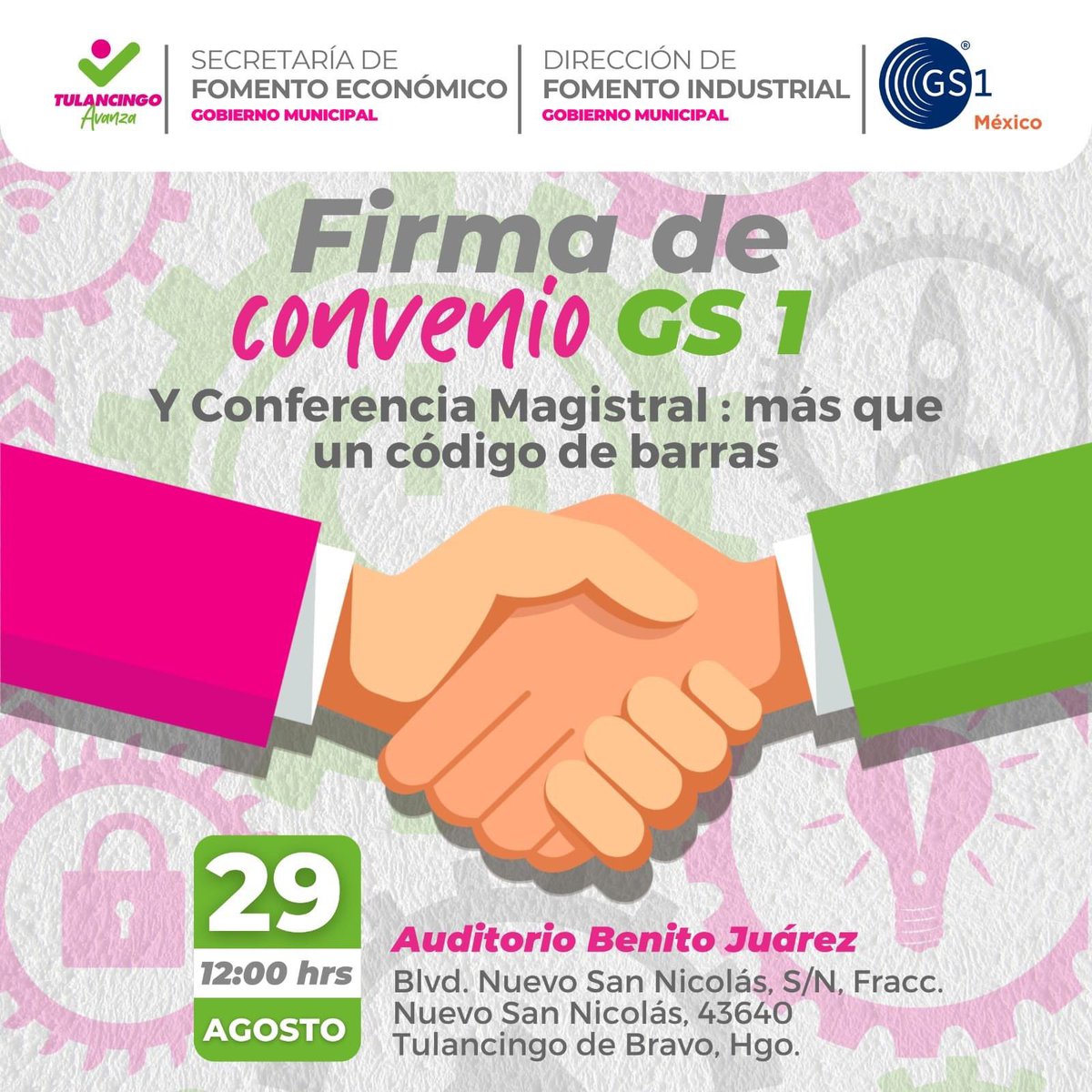 MarquezAJorge's tweet photo. Únete a nosotros en la Firma de Convenio GS1 y disfruta de la conferencia magistral "𝑴𝒂́𝒔 𝒒𝒖𝒆 𝒖𝒏 𝑪𝒐́𝒅𝒊𝒈𝒐 𝒅𝒆 𝑩𝒂𝒓𝒓𝒂𝒔", organizada por la Secretaría de Fomento Económico en colaboración con la 𝑫𝒊𝒓𝒆𝒄𝒄𝒊𝒐́𝒏 𝒅𝒆 𝑭𝒐𝒎𝒆𝒏𝒕𝒐 𝑰𝒏𝒅𝒖𝒔𝒕𝒓𝒊𝒂𝒍 𝒚 𝑮𝑺1 𝑴𝒆́𝒙𝒊𝒄𝒐.

🗓️ Fecha: 29 de agosto
🕛 Hora: 12:00 pm
📍 Lugar: Auditorio Benito Juárez

¡Amplía tus conocimientos y oportunidades! ¡Te esperamos!