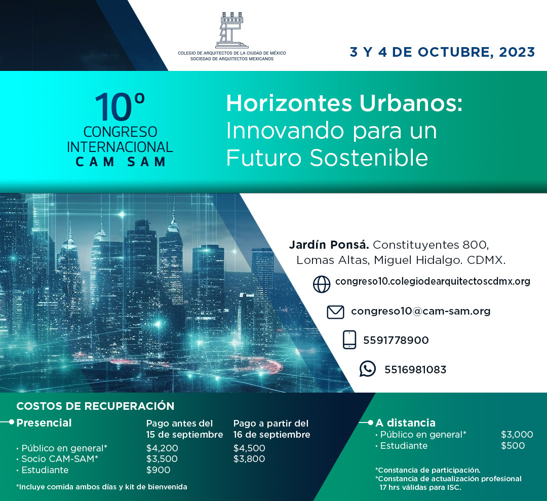 🌎X Congreso Internacional #CAMSAM🌎

Horizontes Urbanos: Innovando para un futuro sostenible.

Únete a líderes, autoridades, organizaciones  y empresas en un foro que busca impulsar estrategias para el desarrollo sostenible de la ciudad.

Inscribete aquí: bit.ly/45lenEK