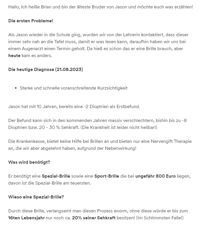 Slasher2706's tweet photo. SPENDENAKTION FÜR MEIN BRUDER

Ich rufe selten um Spenden, aber dieses mal ist es für mich wichtig, da es um mein Bruder Jason geht!

Bei den Bildern findet Ihr genaue Infos, über die Anfänge bis zur Diagnose

https://t.co/eBhLh8t6Qq

#gofundmecampaign #gofundmecampaign https://t.co/00VRBLjz1j
