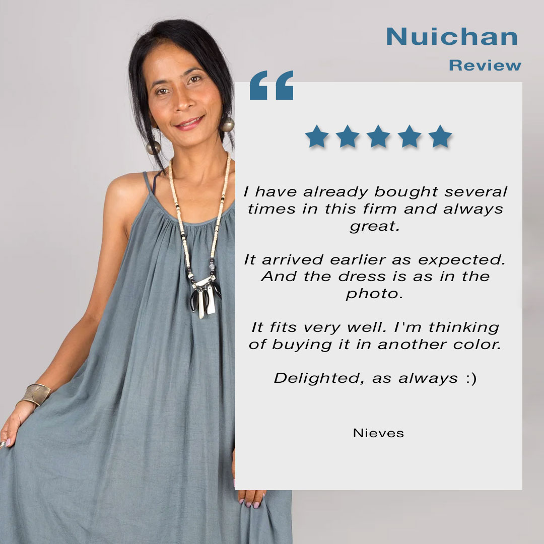 Thank you, Nieves, for taking the time to write your ★★★★★ review    
#nuichan #handmade #review #capsulewardrobe #cottondress #summerdress #beachdress