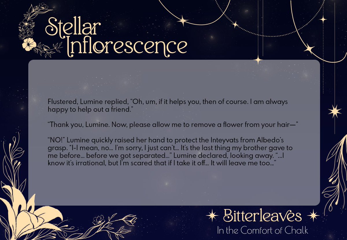alblmizine's tweet photo. 🌟Contributor Previews🌟

In a short, but sweet story by @LeavesBitter, an outlander seeks comfort in a kindred soul!

Read the full story when our #AlbelumiZine releases September 13th (UTC-4).

#Albelumi #アル蛍 #贝荧 #알베루미 #原神 #GenshinImpact https://t.co/N2ZUYWzg1m