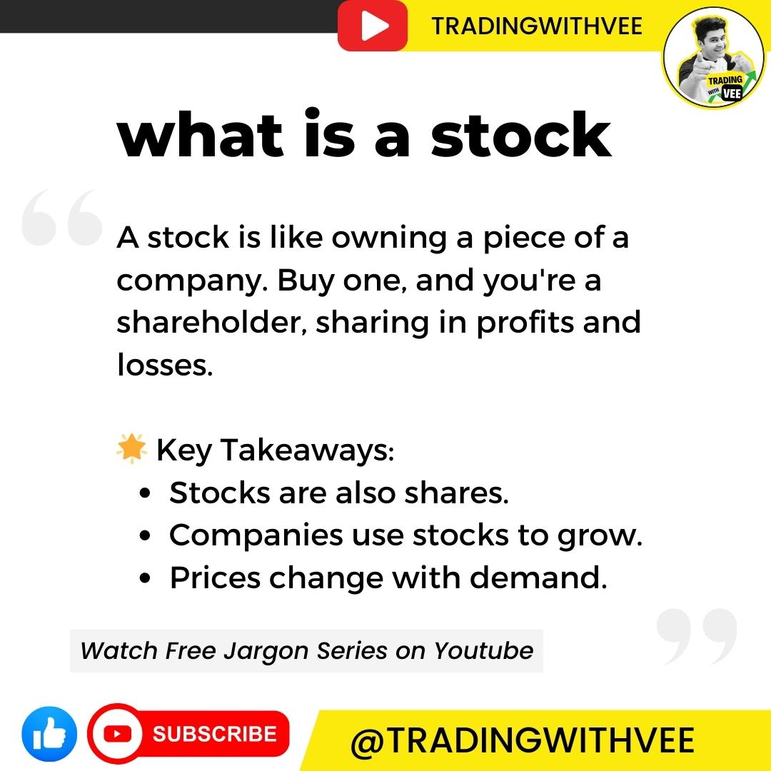 tradingwithvee's tweet image. 🔑 Lesson 1: What is a Stock?
Owning a piece of a company, sharing in profits and losses.

🌟 Key Takeaways:

Stocks are shares.

Companies use stocks to grow.
Prices change with demand.

#StockMarketForBeginners #StockBasics

Watch Full video on Youtube youtube.com/@tradingwithve…