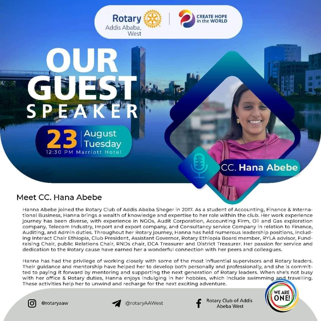 Rotary_ET's tweet photo. Dive into the world of August as we extend our club's membership horizons! 🌍
Join us as we host the remarkable Country Chair Hanna Abebe, the driving force behind Rotary Ethiopia's membership growth.
#weareone #creathopeintheworld #ProudRotarians #BlessedAchievements https://t.co/iVJK2PjXJ5