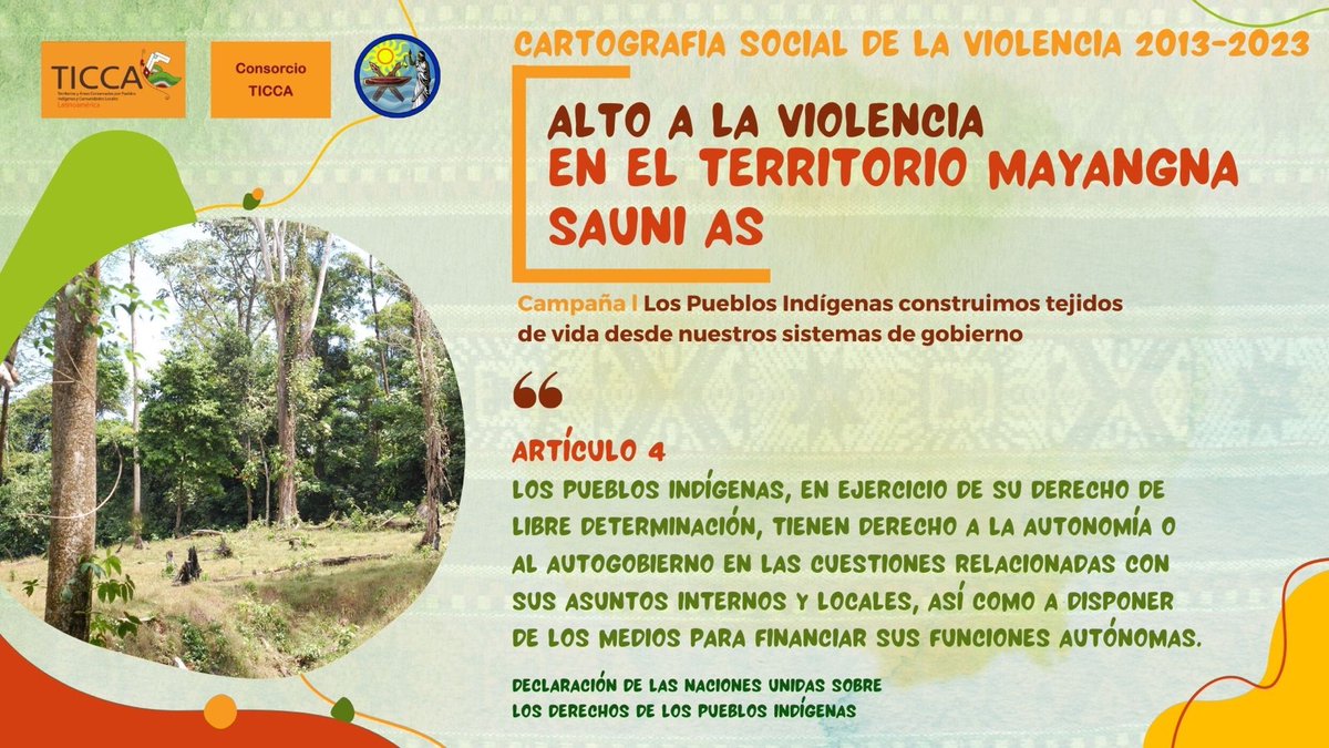 RedTiccaLA's tweet photo. Campaña
Los Pueblos Indígenas construimos tejidos de vida desde nuestros sistemas de gobierno

Centro de Asistencia Legal a Pueblos Indígenas CALPI, en el marco de la campaña presenta CARTOGRAFÍA SOCIAL DE LA VIOLENCIA 2013-2023 EN EL TERRITORIO #MYAGNA #SAUNI AS-NICARAGUA
🧵 https://t.co/evNc3V0skO
