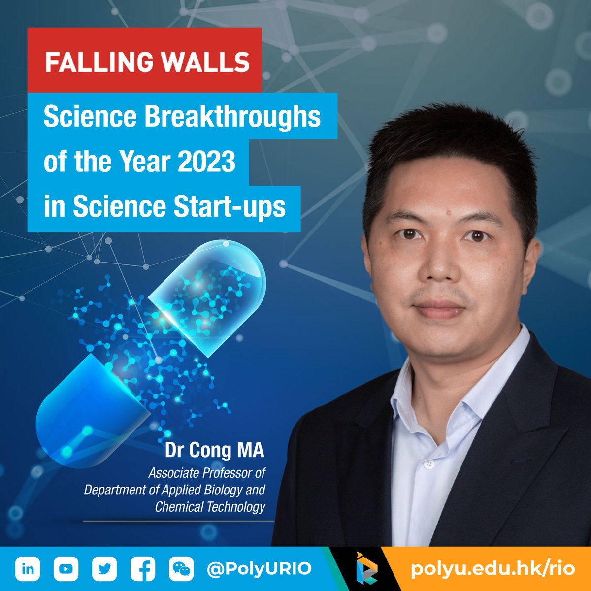 PolyURIO's tweet photo. PolyU’s drug research start-up company has been honoured as one of the winners of the Falling Walls Science Breakthroughs of the Year 2023 under the category of Science Start-ups (Falling Walls Venture).

For more: https://t.co/SwFVZ5klyx https://t.co/jd2G2vKH9P