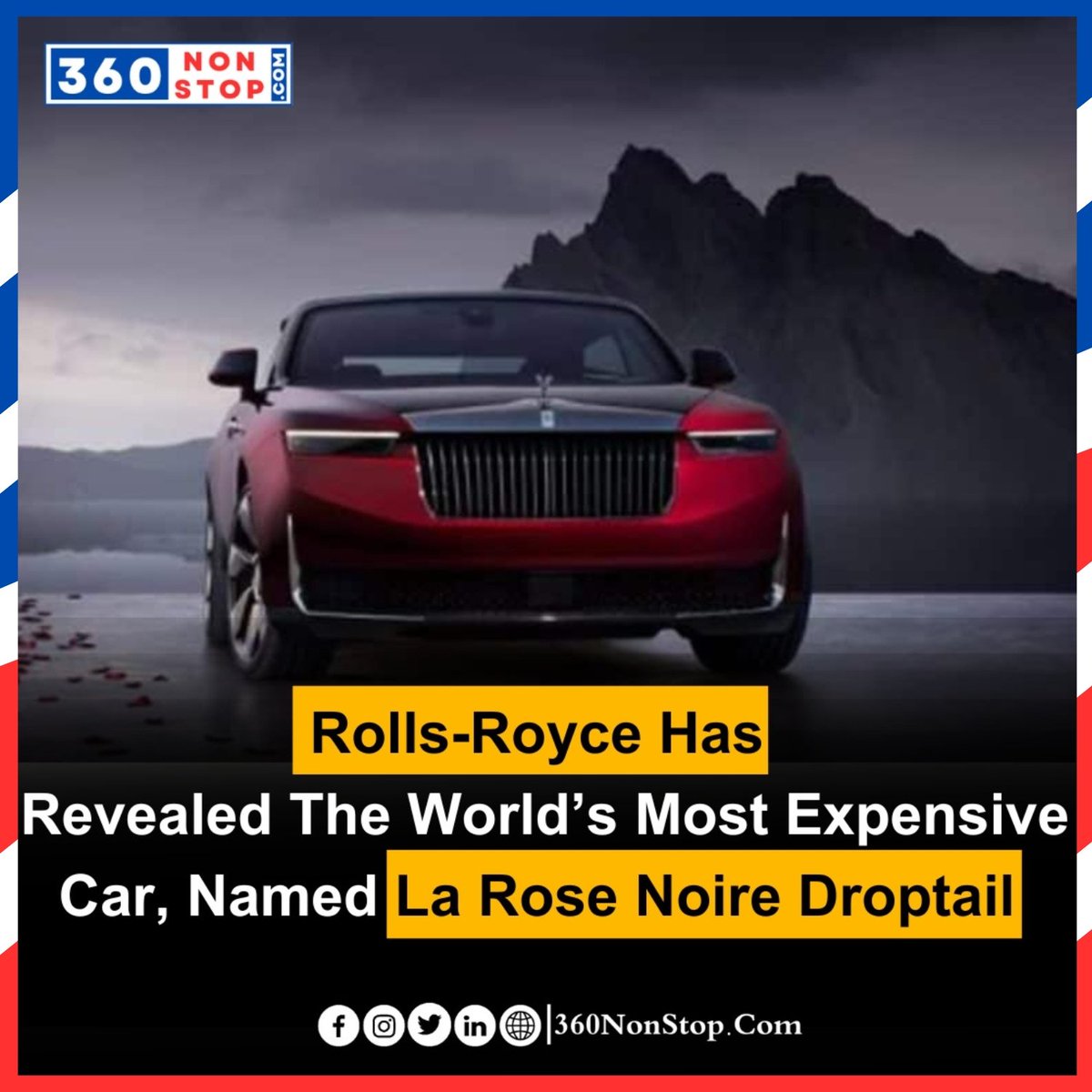 Rolls-Royce has revealed the world’s most expensive car, named La Rose Noire Droptail.

#RollsRoyce #LaRoseNoireDroptail #WorldsMostExpensiveCar #LuxuryCars #Automotive #ExquisiteDesign #Exclusivity #Prestige #LuxuryLifestyle #HighEndCars #Automobiles
#360NonStop