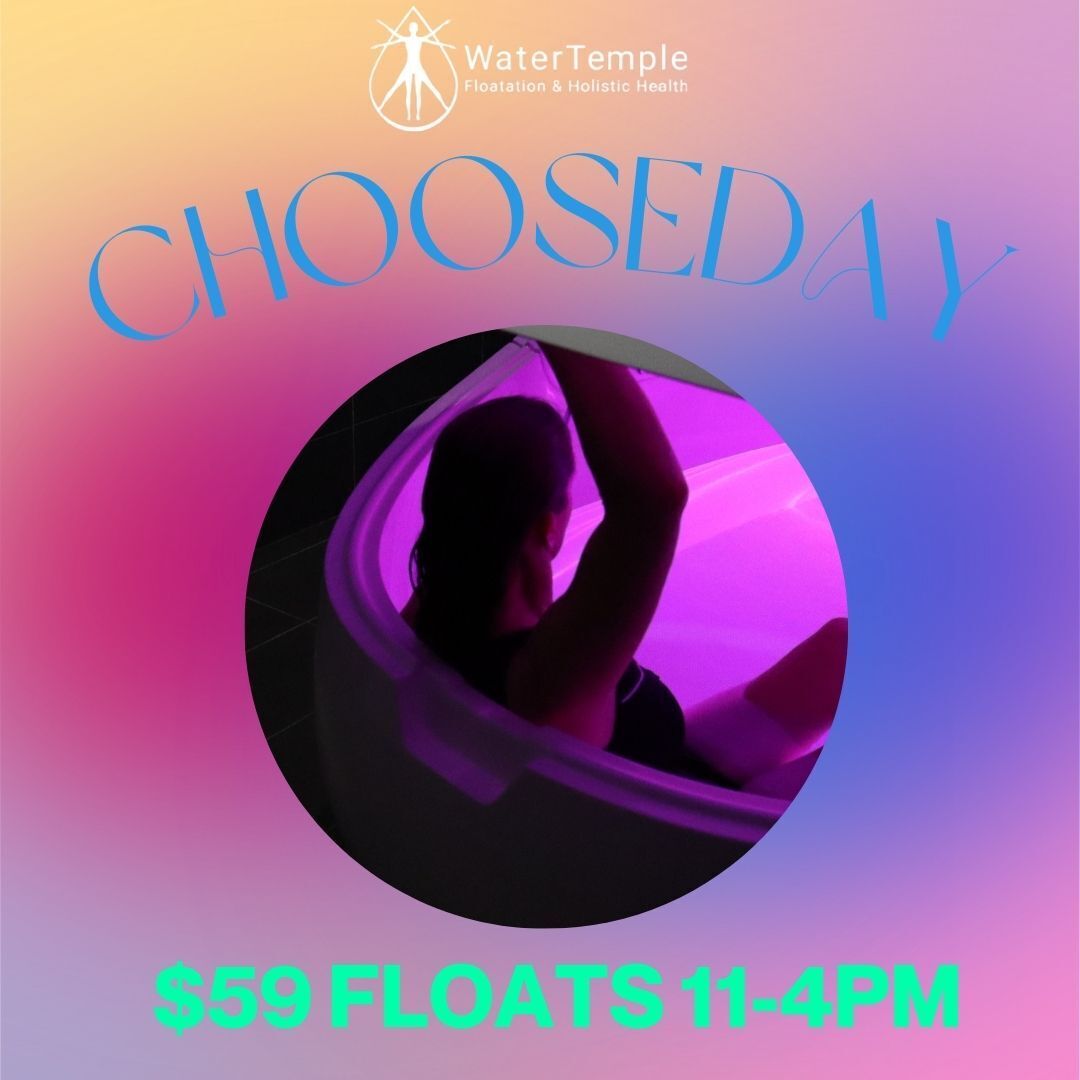 It's Chooseday!! 
Book a float appointment between 11am & 4pm on Tuesdays to save $30 - $40 on your float! 
Get your float on Choosedays. 
Call to book - 8525 0261 #chooseday #selfcare #metime #floatationtherapy #flaotnaked #floatdreams #floatforhealth #magnesium #holistichealth