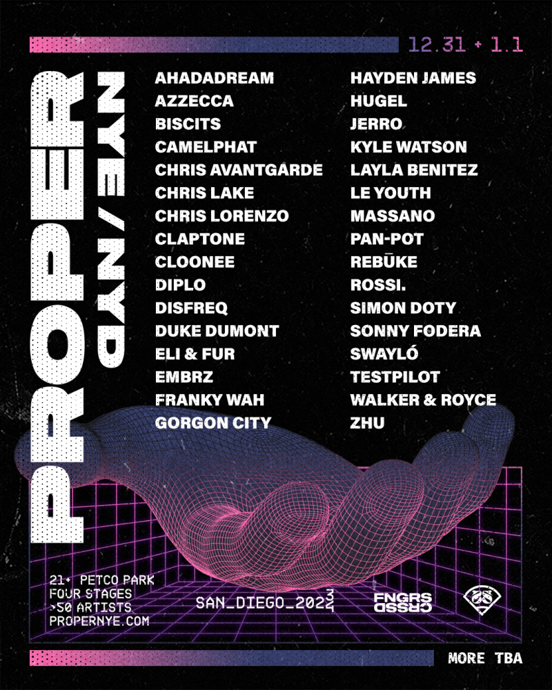 TheScenestar's tweet photo. CRSSD's Proper NYE/NYD 2023 festival lineup at Petco Park has been announced!
Camelphat, Claptone, Diplo, Duke Dumont, Chris Lake, Testpilot, Zhu, & more are scheduled to perform.
Tickets are on sale now: https://t.co/mHFFiHdJGN
#propersd #petcopark #onsalenow https://t.co/nT1XMsOIWm