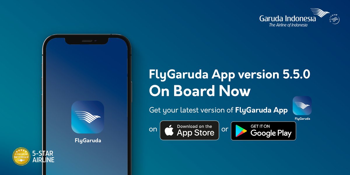 IndonesiaGaruda's tweet photo. Nikmati pengalaman terbang yang nyaman dengan Aplikasi FlyGaruda.
Unduh atau perbarui aplikasi Anda sekarang!
Info selengkapnya : https://t.co/5pxzKcrX05
#GarudaIndonesia
#BecauseYouMatter
#FlyGaruda https://t.co/7Was9Tu3op