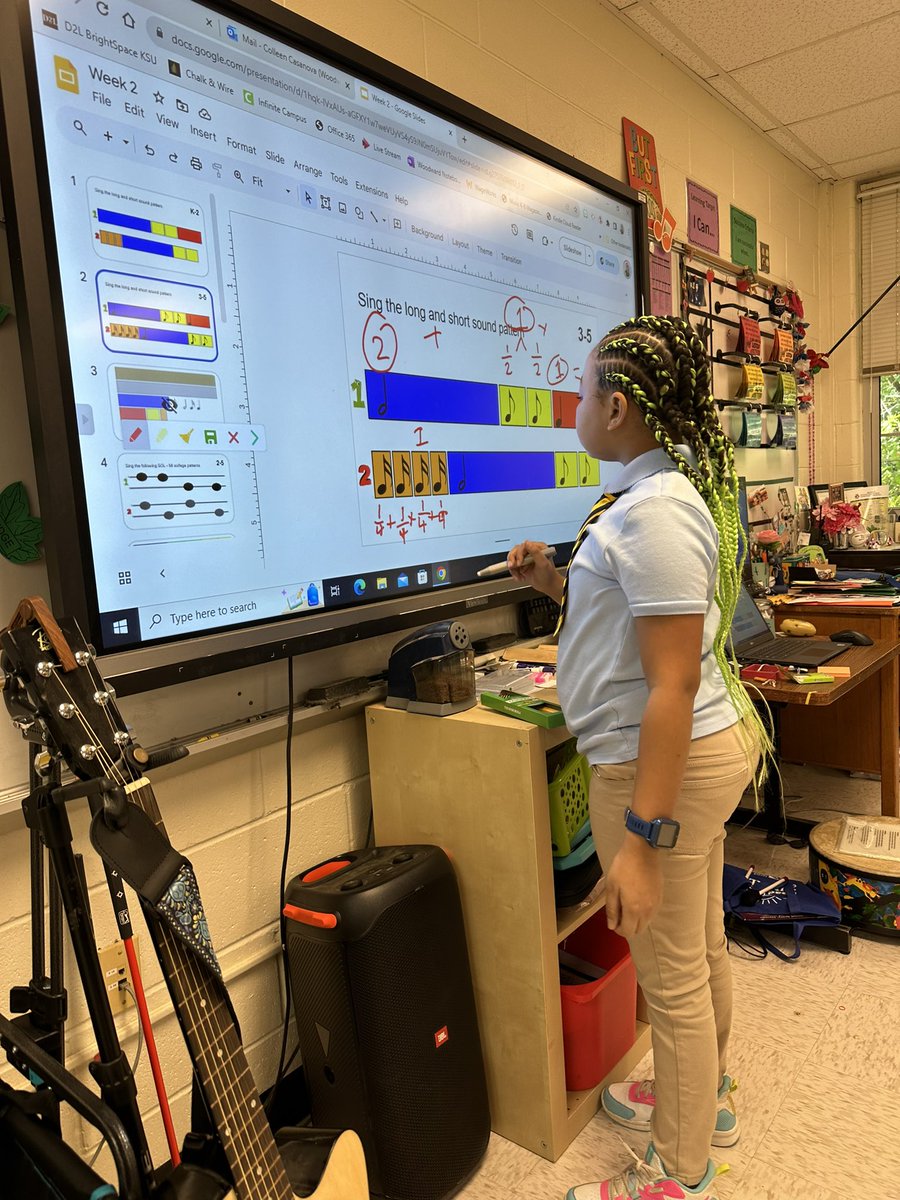 MusicalMaestra's tweet photo. Today some fantastic students used their knowledge of fractions to determine the length of each beat in the musical pattern! @PrincipalDrH @WEWildcatNation #MusicEducation https://t.co/KOkg8RX9ib