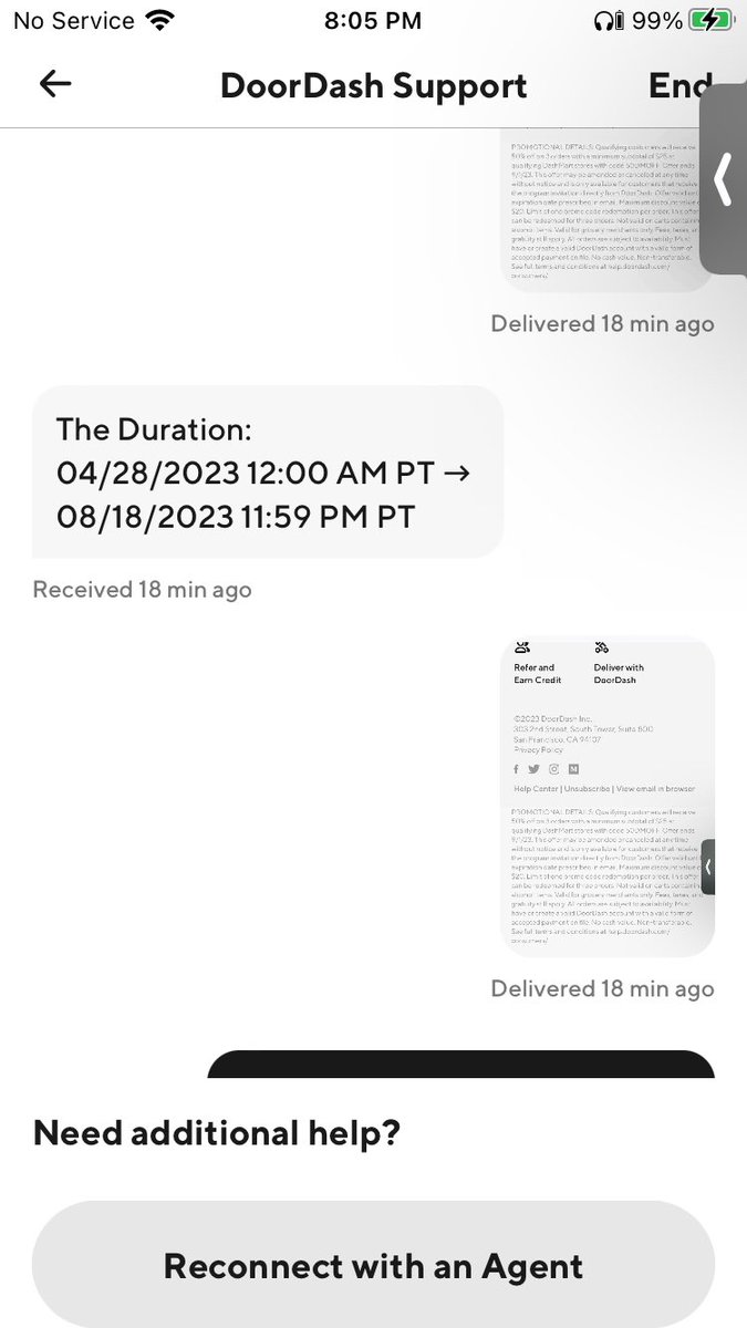 audreycanblog's tweet photo. @DoorDash why would you send an email 08/19 for a promotion that according to your chat support expired 08/18? Why do they end the chat instead of offering to honor the coupon?? https://t.co/7qC4Jh1rDB