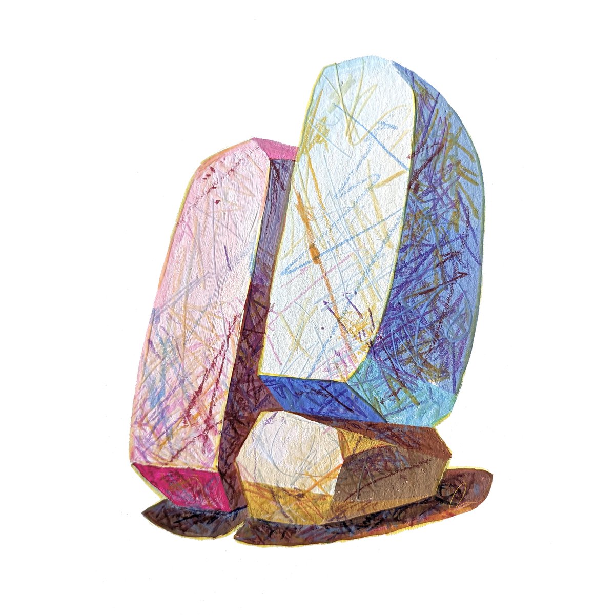 pavonisgiron's tweet photo. The subject I can't shake: rocks. Gouache and colored pencil on watercolor paper, 4.5x6in https://t.co/uuGq85zaiX