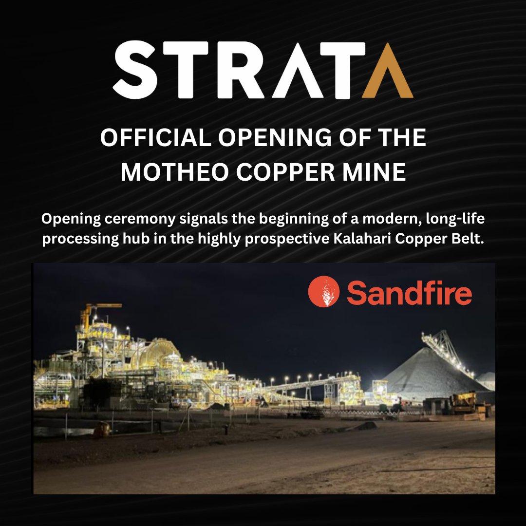 $SRT has a 2% NSR over $SFR T3 #Project (Motheo Production Hub) #capped at US$2M.
 
Strata celebrated the opening of Sandfire's Motheo #Copper Mine in Botswana. The mine is in the Kalahari Copper Belt and will be a long-lasting processing hub.

lnkd.in/gxYC2837