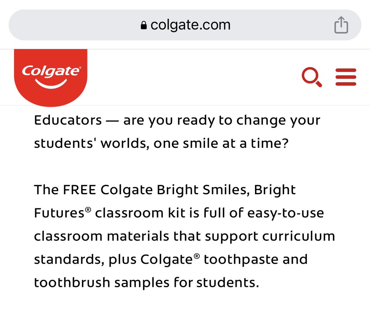 Kinder and 1st grade teachers! 

colgate.com/en-us/oral-hea…