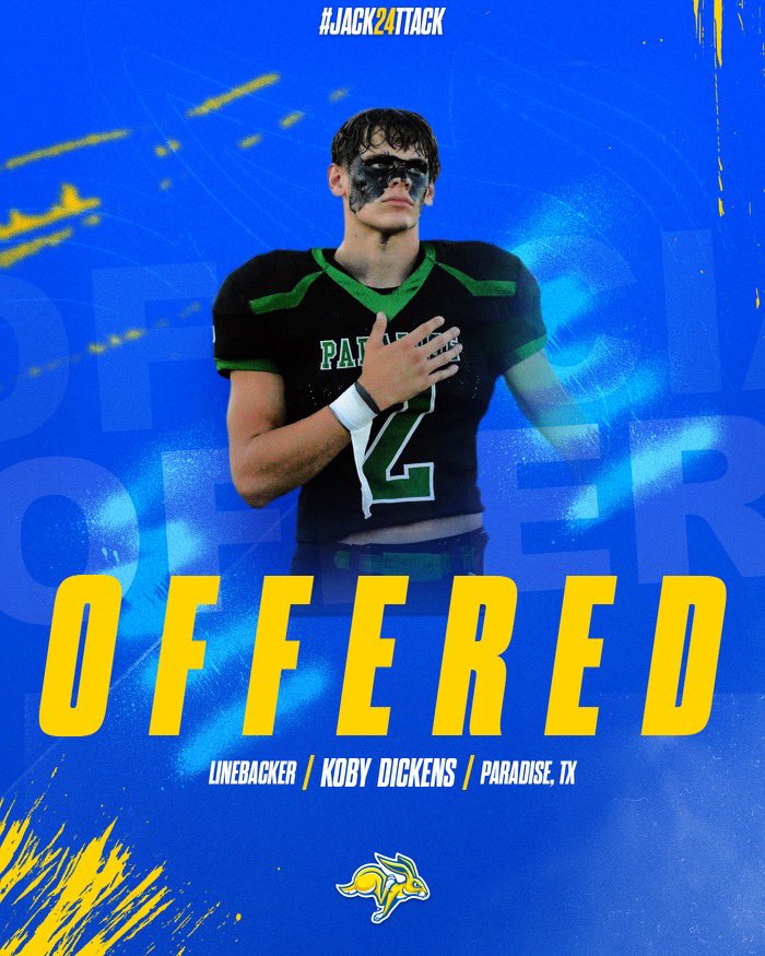 Kobydickens9's tweet photo. OFFERED! Humbled for the opportunity to play @GoJacksFB !
Thankyou @SDSURogers3 @CoachBobbit !!! https://t.co/yJsOAWenKV
