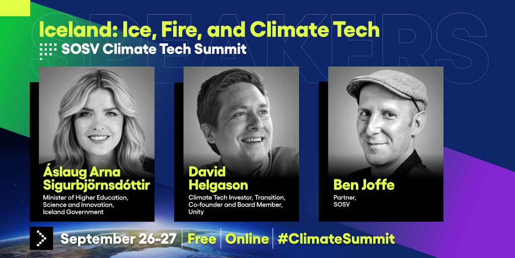 🇮🇸Iceland🌋 has ambitions to become a decarb powerhouse. Find out how with <a href="/unity/">Unity</a> founder (and Icelander) <a href="/davidhelgason/">David Helgason</a> Innovation Minister <a href="/aslaugarna/">Áslaug Arna Sigurbjörnsdóttir</a> and SOSV's <a href="/benjaminjoffe/">Benjamin Joffe</a>. Register today. sosvclimatetech.com/registration/
