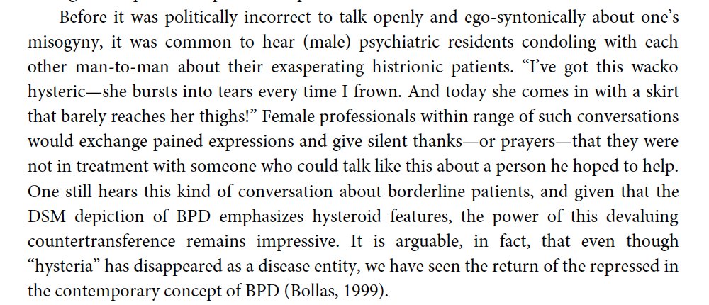 lakeeater's tweet photo. "BPD" as inheritor of the misogynistic abuse of the term "hysteria" in years past 
(McWilliams) https://t.co/WewxbuqpfD