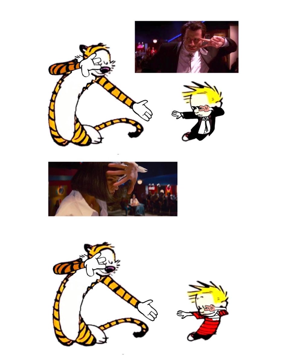 NuclearInk's tweet photo. Matching his/hers Calvin and Hobbes as Mia Wallace and Vincent Vega dancing in Pulp Fiction. Tattoo by Jesse Neese #CoupleGoals #PulpFiction #tattoo #watercolor #comicbooks #CalvinandHobbes #matching #art #tattooartist #movies https://t.co/8tw7rWKAOV
