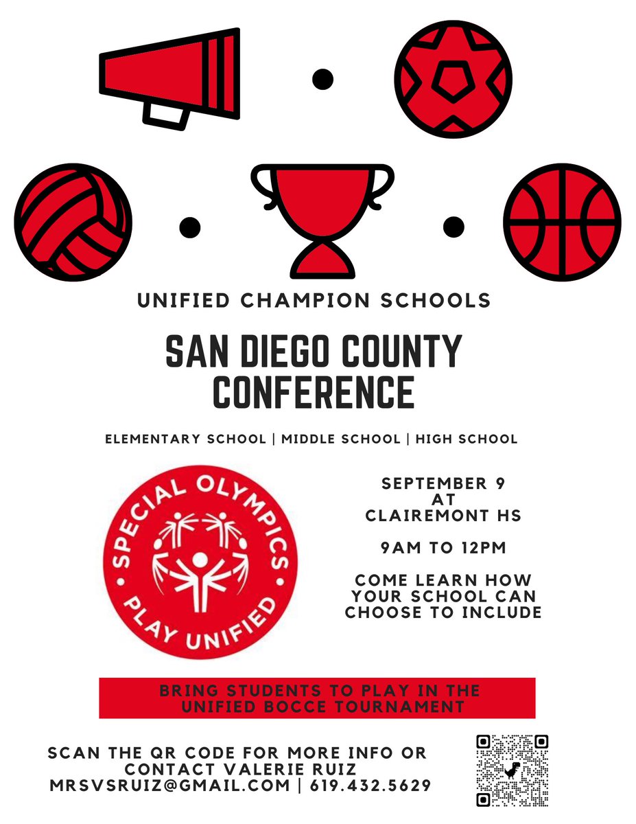 EVERY school from The Border to Oceanside are invited to learn more about Unified Champion Schools. Feel free to share our flyer w/your school. Please reach out if you have any questions #inclusionrevolution #choosetoinclude #wearesosc #generationunified #playunified