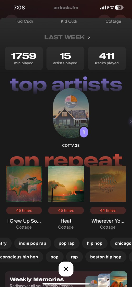 Dmaes710's tweet photo. Can y’all guess who i listened too the most this week @CottageMusic_ https://t.co/9UbC1pHFot