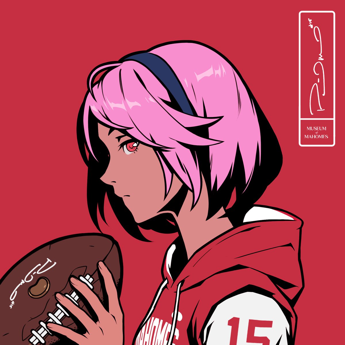 RareishNFT's tweet photo. @Azuki @MuseumofMahomes Are you ready to catch my throw? @MuseumofMahomes @MINHxDYNASTY #AzukixMoM https://t.co/tTDYqwow5o