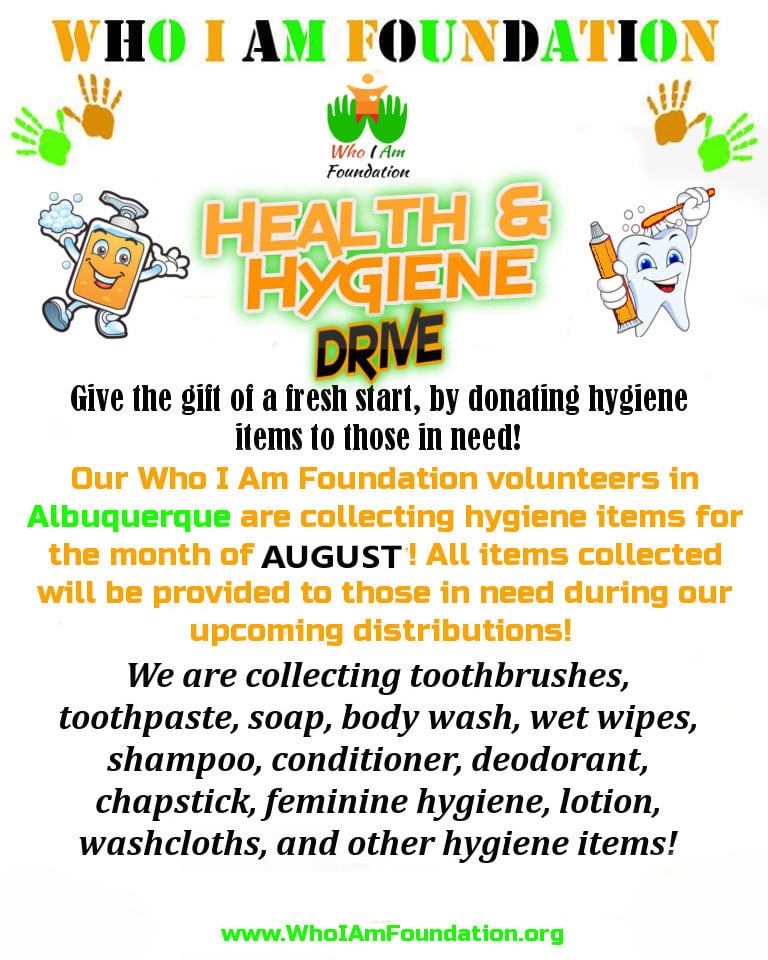 Our @teamWhoIAm drive for the month of August in #Albuquerque!  

#Hygiene 
#CarePackages 
#HomelessOutreach 
#TeamWhoIAm_Albuquerque