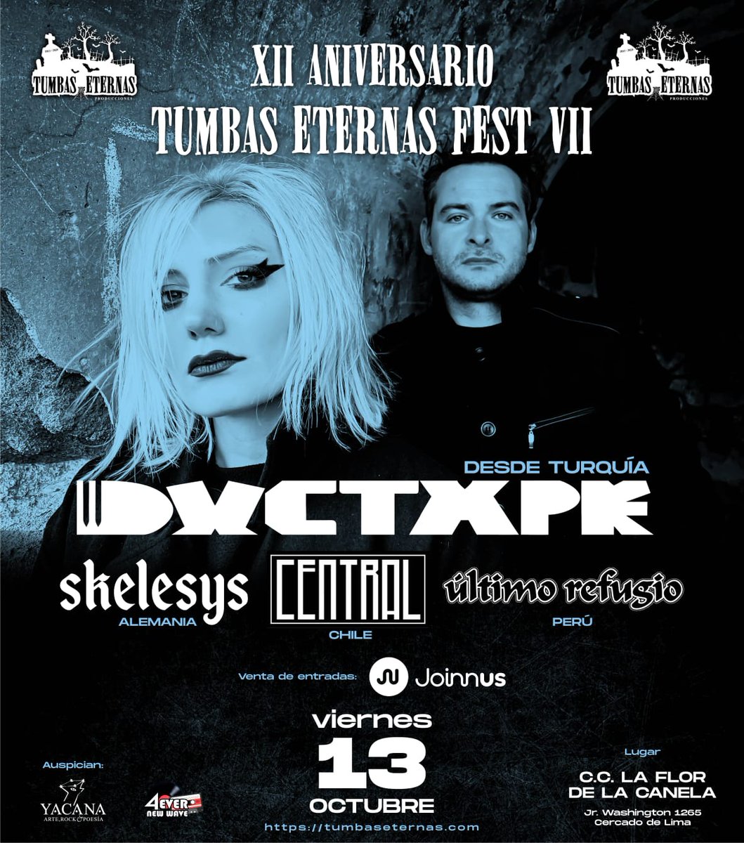 XII ANIVERSARIO DE TUMBAS ETERNAS
Centro de Convenciones - La Flor de La Canela
Viernes 13 de Octubre 2,023
---------------------------
Preventa : S/ 100.00 (Solo 30 tickets, hasta Agotar Stock)
Ticket Físico + CD + Poster (Limitados)