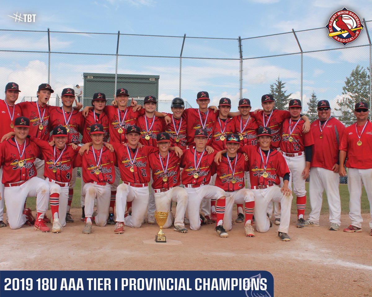 StAlbertBSB's tweet photo. #TBT to our 2019 18U AAA Cardinals for taking home gold at @BaseballAlberta Provincials! #SAMBAFamily https://t.co/u3j28OsdZM
