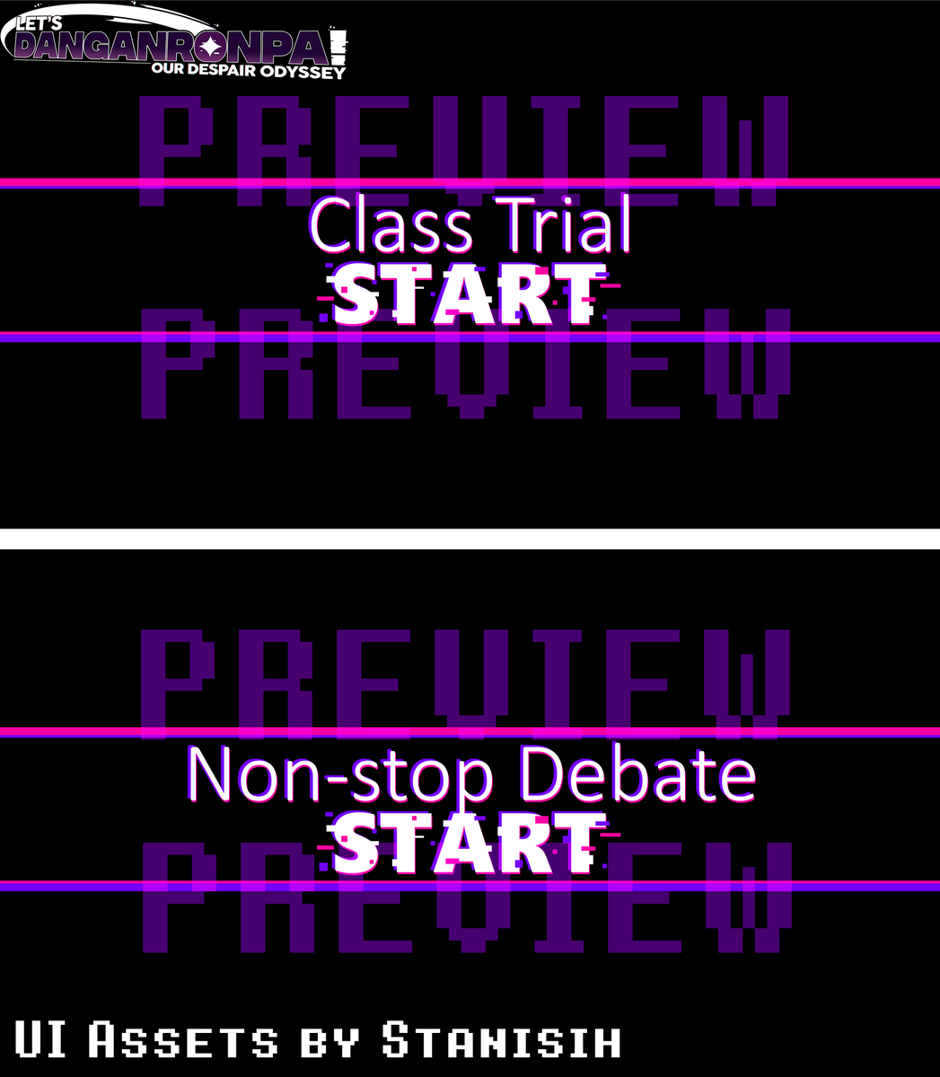 Visual updates will be slowing down as work on the video demo continues, to keep as much as a surprise as possible! In the meantime, here is a small preview for some of the UI that will appear in the trial demo!
UI by <a href="/stanishi_/">Stan</a> 
#fanganronpa