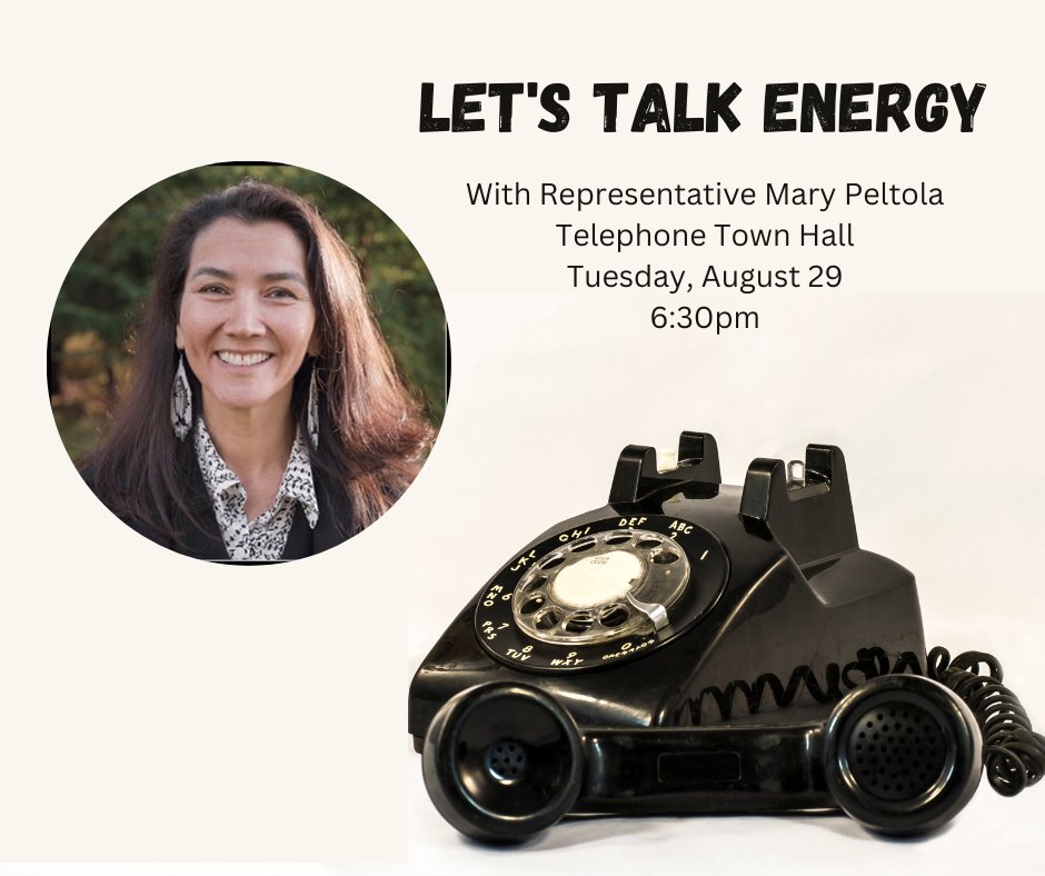 Rep_Peltola's tweet photo. ICYMI: Registration is now available for our telephone town hall on August 29th at 6:30 pm! We’ll focus on energy issues and how to lower costs for Alaskans.
 
Sign up now: https://t.co/fylZXBICtl https://t.co/RPYDyncz5U