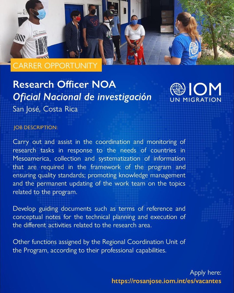 tattychs's tweet photo. #vacante Oficial nacional de investigación para trabajar en la @OIMCentroAmer https://t.co/zGHUit3jfj