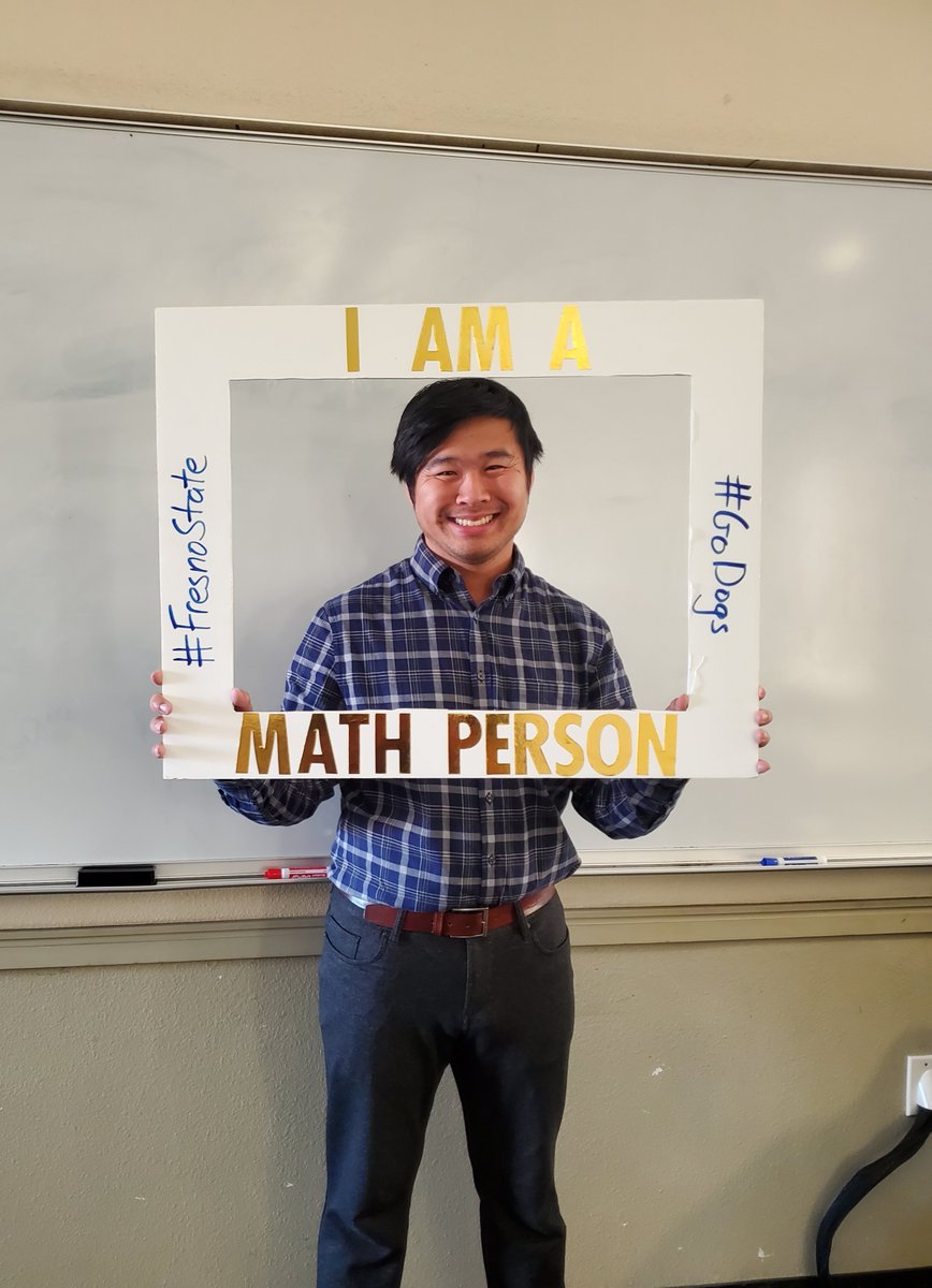 First day of the semester and continuing the tradition of students taking a picture with this frame. So many people don't believe they are a math person but I learned from Atomic Habits that it STARTS with identity, and everything else follows.