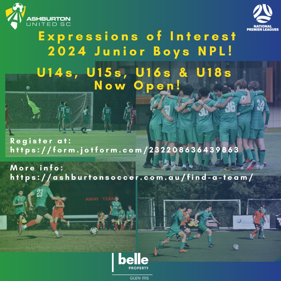 Expressions of Interest for 2024 JBNPL - Now Open! Register your interest at: form.jotform.com/232327912456053 with trials expecting to start in October. To find out more visit:  ashburtonsoccer.com.au/find-a-team/ 'JBNPL'  
Join us now for an exciting 2024!