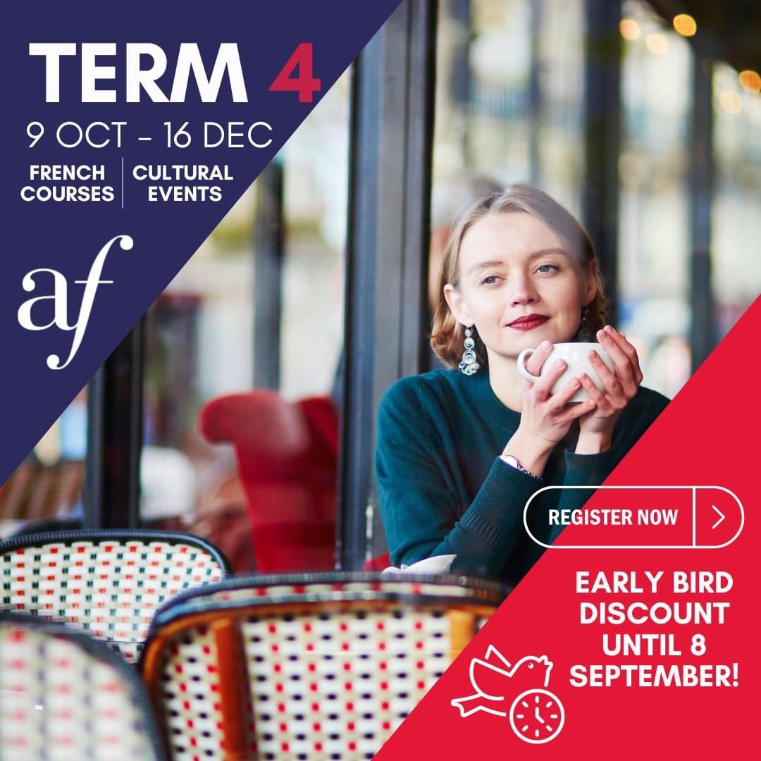 🐦EARLY BIRD DISCOUNT UNTIL 8 SEPTEMBER | ENROL FOR TERM 4! 🐦

9 October - 16 December
French for all levels and ages! 

 #canberralocals #alliancefrançaise #canberralife #canberra #french #learnfrenchwords #learnfrenchdaily #learnfrenchwithme #france #learnfrench