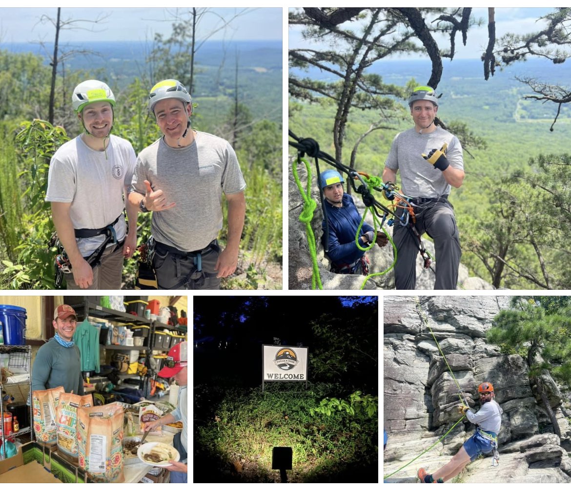 hawkvox's tweet photo. CWEMSE Day 1
Daily Travel (Total): 54 km (1234 km*)
Knot of the Day: figure 8 follow-through
First day of Externship and first day of our Basic Rescue And Technical Training (BRATT) under the leadership of #MD53 Chris Davis (EX13). Fundamentals of rope rescue, climbing, belaying, rappelling, multiple climbing injuries discussions, and an amazing dinner from the incomparable Chris Peluso! Also multiple medical consults, wildland fire planning, and the Investiture! Back into our tents tonight at the Poplar Creek Flower Farm for another (hot) day of adventures at Pilot Mountain State Park.
*foot, climbing, rappelling, car
#CWEMSE2023 #cwemse #expeditionary #expeditionmedicine #wildernessmedicine #wildernessEMS #essequamvideri #crewnotpassengers #medicalschool #emergencymedicine #climbingmedicine #hawkventures #yesthisismedschool #MD73 #MD74 @ChrisPeluso4