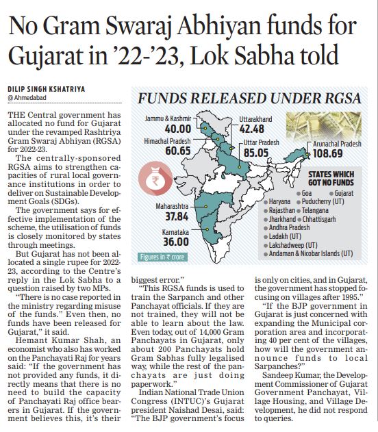 The Central government has allocated no funds for #Gujarat under the revamped Rashtriya Gram Swaraj Abhiyan (RGSA) for 2022-23.

@NewIndianXpress