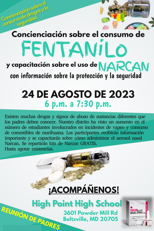 teach2dfuture's tweet photo. 📢 Attention High Point High School Parents and Guardians! 📢

We cordially invite you to attend our upcoming Town Hall Meeting focusing on Drug and Safety Awareness, specifically regarding Fentanyl and Narcan Training. This is an essential opportunity for us to join forces and equip ourselves with crucial knowledge and tools to ensure the well-being of our children.

📅 Date: August 24, 2023
⏰ Time: 6:00-7:30 PM
🏢 Location: Auditorium, High Point High School

During this informative session, we will cover the following topics:
1️⃣ Understanding Fentanyl: Learn what Fentanyl is, its prevalence, and the associated risks and dangers.
2️⃣ Recognizing Signs and Symptoms: Gain insights into the signs and symptoms of Fentanyl use, so we can be vigilant and intervene promptly if needed.
3️⃣ Narcan Training: Get trained on administering Narcan, an emergency medication used to reverse opioid overdoses. This knowledge can save lives in critical situations.
4️⃣ Open Discussion: Engage in an open and supportive dialogue where you can ask questions, share concerns, and exchange ideas with experts and other parents.

Our goal is to create a strong community prepared to address the challenges posed by drugs and ensure the safety of our children. We can collectively make a difference and protect our loved ones by coming together at this Town Hall Meeting. The knowledge and awareness gained from this session will empower us to be proactive and responsive in safeguarding our children's well-being.

Let's unite against drug abuse and create a safe and nurturing environment for our children. 
See you at the Town Hall Meeting! @pgcps @DrCMarrow, @Dr_Ed_Ryans #SoarTogetherRiseAsOne
#DrugAwareness #SafetyFirst #CommunityMatters