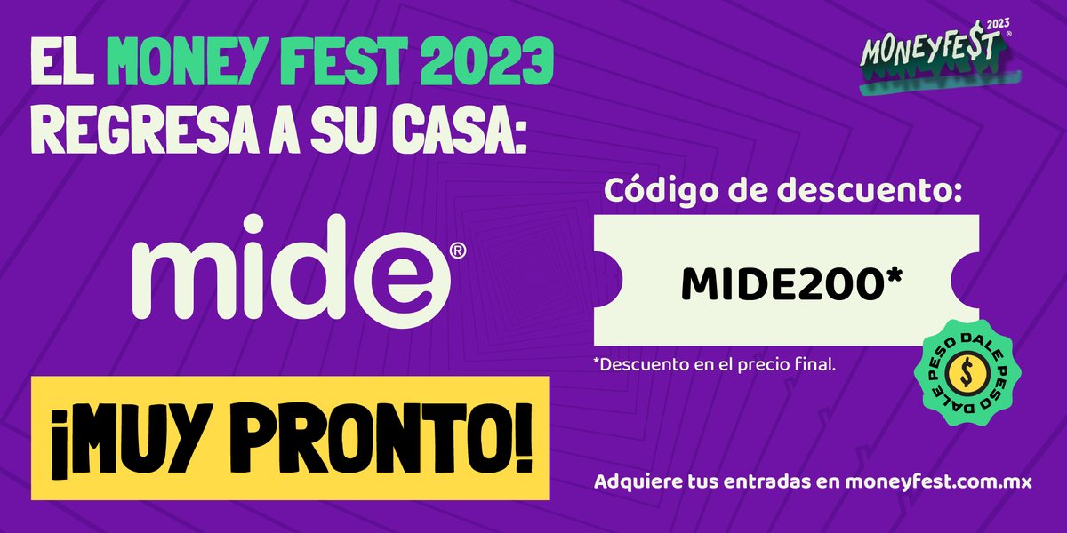 ¡El Money Fest regresa al MIDE! ✨ No te pierdas su 4° edición ahora en modalidad híbrida. 

Adquiere tus boletos y aprovecha nuestro código de descuento aquí: moneyfest.com.mx