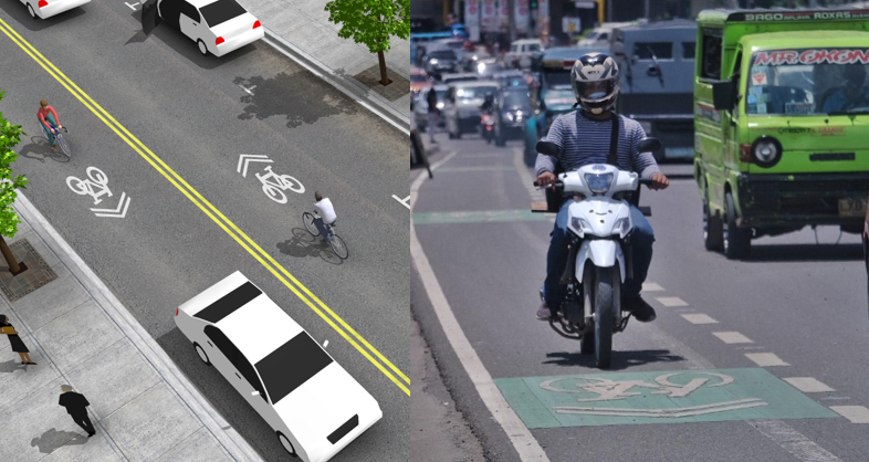 Steadydude's tweet photo. @MMDA Yung markings na gamit niyo sa bike lanes are double arrow. An international standard for "Share Lane Markings" so shared talaga among bikes &amp; motorists. Also ilan lang actual bikers using EDSA vs motor? Madisperse lng motor sa ibang lanes vs iilan tao sa bike lane = more traffic https://t.co/JivbuIGZ2s