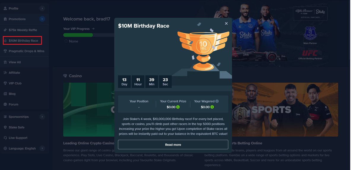 The $10m Birthday Race continues 🏎

Where are you currently on the leaderboard? 🤔

Take a screenshot of your position in the Race and we will pick 1⃣ person at random to win $200 in Stake Credit 🤑

Check your position under the Promotions tag on the left-side menu 👀