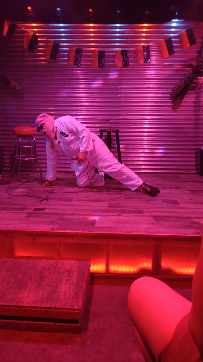 Proving love is real, Saul style, doing <a href="/CarcassBand/">Carcass</a> karaoke in my <a href="/ChuckTingle/">Chuck Tingle</a> cosplay. #campdamascus