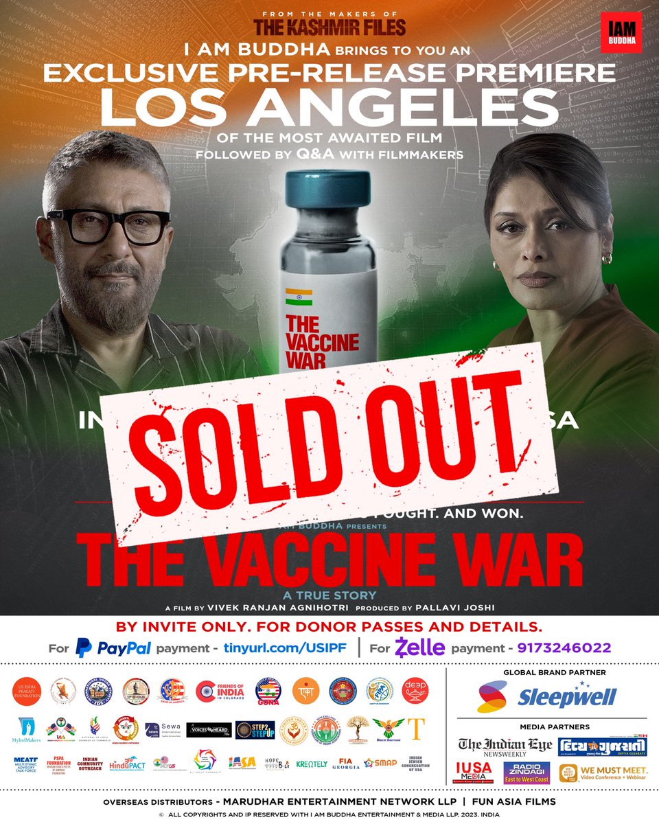 #TheVaccineWar screening at LA is HOUSEFULL. Amazing energy. Thanks for the love to #TheVaccineWar #ATrueStory 🙏🏻❤️ Releasing worldwide on 28 September 2023.