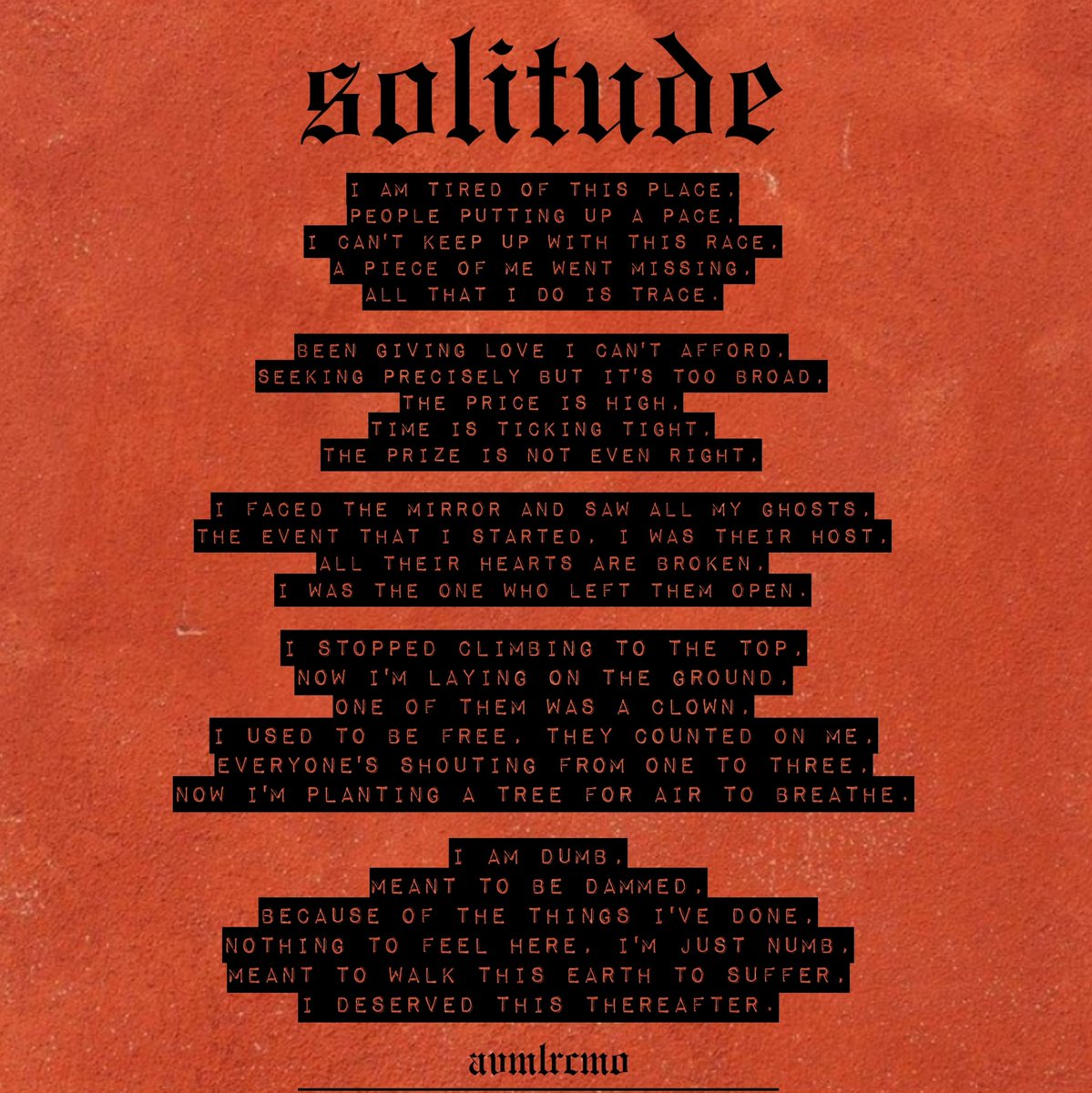 avmlrcmo's tweet photo. Solitude 🧡
#poem #poems #WordsForTheHeart #avmlrcmo #creativewriting https://t.co/FyqtsllDF9