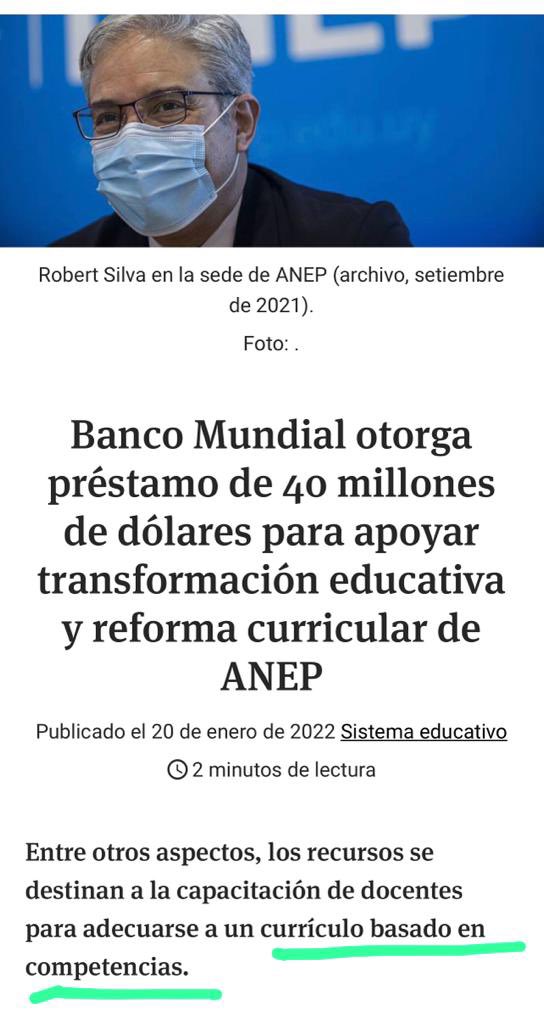 yaniravargasf's tweet photo. En #Uruguay gobierna una “supuesta derecha” y el enfoque competencial en la enseñanza es una “línea transversal”.
Bueno….En realidad, el Banco Mundial le dio 40 millones de dólares para implementar el enfoque #competencial.
¿Comprenden? 💶💰💶💰💶💰💶 https://t.co/3yLCRTvqWL