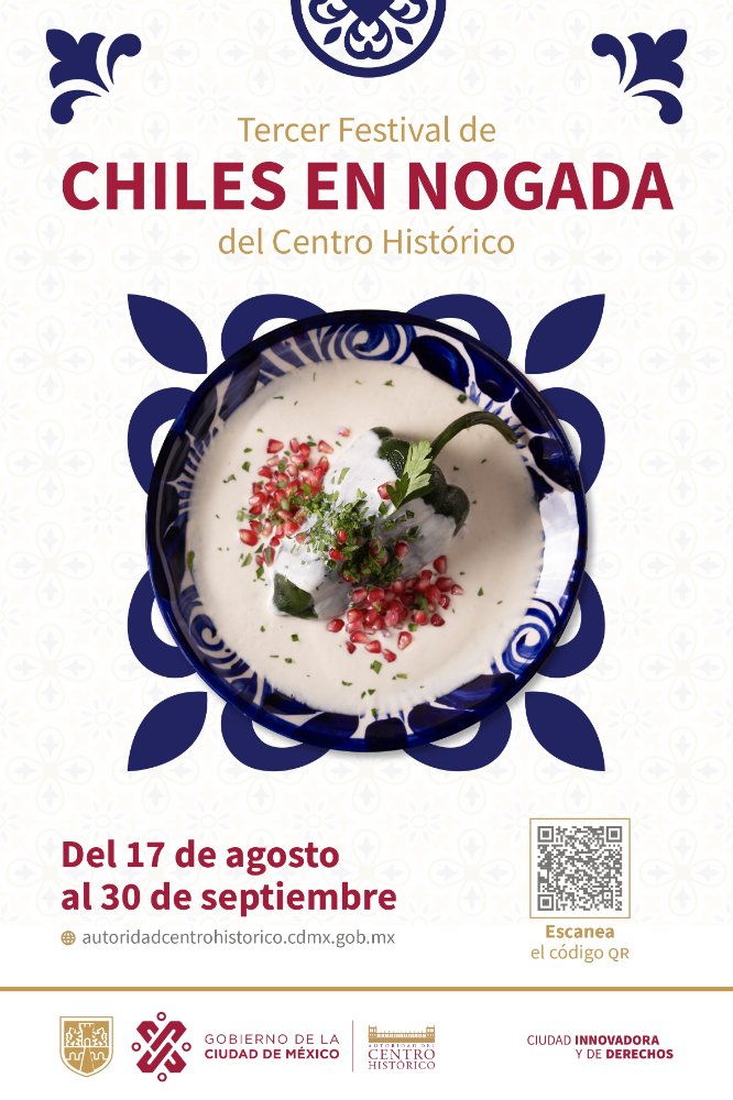 turismocdmx's tweet photo. ¡No te pierdas el “Tercer Festival de Chiles en Nogada del Centro Histórico”!✨🇲🇽

Ubica en el mapa interactivo los restaurantes, hoteles, fondas y establecimientos con venta de alimentos participantes. 👇
https://t.co/AKY1Z1Os7x https://t.co/UTE1Tnf4Hb